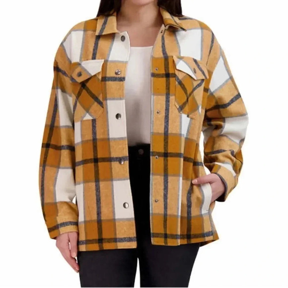 HFX Ladies' Shirt Jacket Shacket Yellow & Blue Line Stripe Pattern XL NW… - Picture 1 of 12